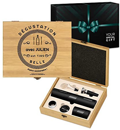 Maverton Coffret du Sommelier Imprimé - Set sommelier Personnalisé avec Accessoires pour Homme - pour Connaisseur - Cadeau Homme - Cadeau Personnalisé - Cadeau Anniversaire Homme - VERRE