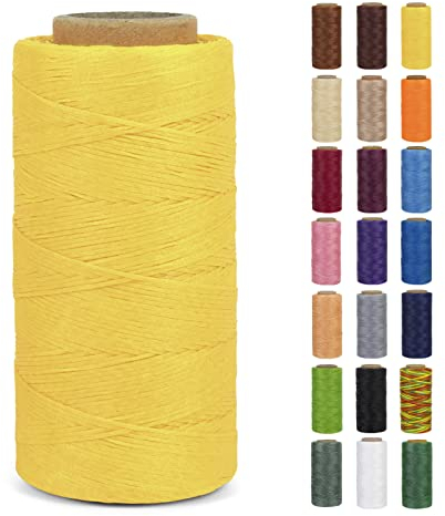 LEREATI Ledergarn 0,8mm x 260m Flacher Wachsschnur Gewachster Faden Leder Nähen Faden, Leder Nähgarn Garn für Handwerk, Nähen, Reparatur, Buchbinden, Schmuck, Häkeln (Gelb)