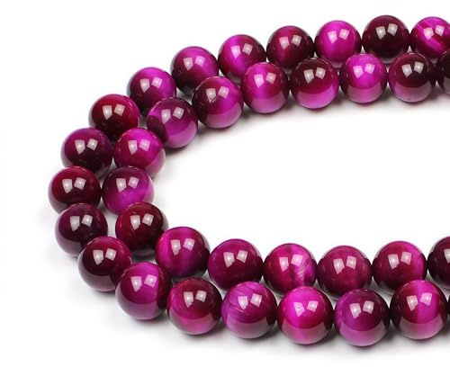 MJDCB Round Stone Beads 12mm Rose Red Tiger Eye Stone Loose Gemstone Beads for Jewelry Making Bracelet Necklace 30pcs