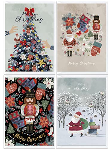 KOKO&LORA® moderne Weihnachtskarten im Set mit Umschlägen - festliches Nussknacker-Design