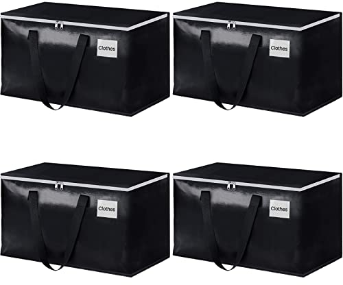 StorageRight Robuste Umzugskartons, Umzugstaschen mit Reißverschluss, verstärkte Griffe und Tasche für Etiketten, zusammenklappbares Umzugszubehör, ideal für Umzug, Lagerung und Reisen, 93 l, Schwarz,