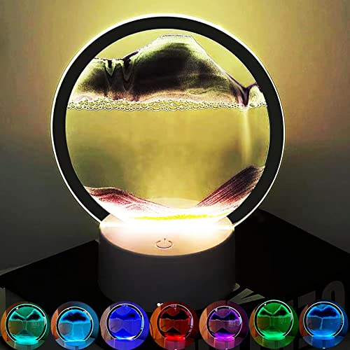 3D Bewegliche Sand Kunst Tischlampe, 360° Drehende Sanduhr Dekoration, 16 Farben Wechselnde Flüssige Bewegung Schreibtischlampe, RGB Bunte Kreative Meer Quicksand Kunst Bild Nachtlicht (Schwarz)
