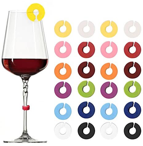 vgggrd 24 Pcs Glasmarkierer Glasmarker Silikon, Glas Markierung Trinkgläser für Weinglas, Champagnerglas, Cocktailglas, Martini-Glas, Trinkglas (Quadrat)