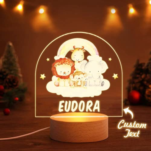VEELU Personalisierte Nachtlicht Kinder mit Name Dschungeltier Individuelle Nachttischlampe für Kinder Personalisierte Geschenke Baby Babygeschenk für Mädchen Junge