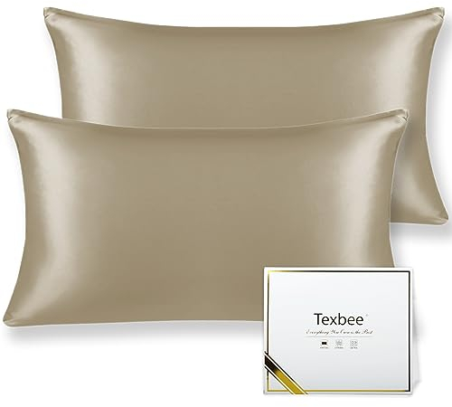 Texbee Seidenkissenbezug 40x80cm für Haar und Haut 2 Stück Beide Seiten 22 Momme Natürliche Kissenbezug Seide mit verstecktem Reißverschluss Weiche Atmungsaktive Glatte Standardgröße-Taupe