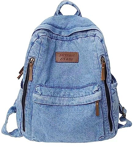 KAOBIO Denim-Rucksack für Damen und Herren, Vintage-Grunge-Rucksack, Blau, Jeans, Laptop-Rucksack, Retro-Rucksack für Reisen, Arbeit