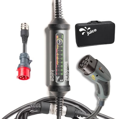 Juice Booster 2 Starter Set, Mobile Wallbox 22kW Installationsfrei, Ladegerät für BEV mit Typ 2 Ladekabel E Auto, Superleicht und Flexibel, IP67 Wasserdicht, Inkl. Adapter CEE16 Rot 3-Phasig