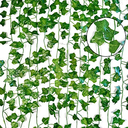 126 FT (38.4m) fake ivy garland artificial fake vines leaf flower balcony décor outdoor plant leaves for garden decorations wall fence screening table bedroom aesthetic