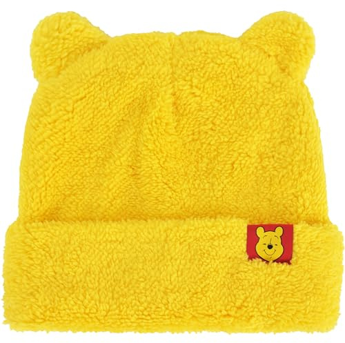 Disney Winnie The Pooh Beanie Hat, Winter Knit Cap with 3D Ears, Yellow