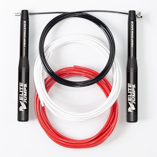 Elite Jumps Sports Performance Speed Jump Rope Bundle, Black | High-performance speed rope. Aluminium 6.5-inch handles. For aerobic exercise and cardio.