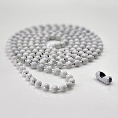 UK Blinds Premium 4.5mm Ball (Size 10) Metal Bead Chain Cord For Roller, Roman, Day & Night, Vision, Mirage Blinds - Unique Colours + FREE Matching Connector! (White (Metal), 90cm (180cm loop))