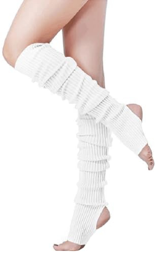 TTPSRY Leg Warmers for Women Knit Stirrup Long Ribbed Leg Warmer High Footless Knitted Thigh Socks Knee Warmer Over Knee Footless Socks for Yoga Ballet Dance(White,50cm)