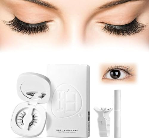 Wasado Cils magnétiques, cils magnétiques doux, kit de cils magnétiques, cils magnétiques aspect naturel imperméables, doubles cils magnétiques réutilisables (Brun)