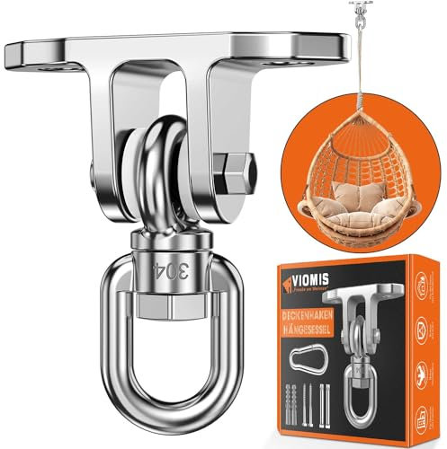Viomis 360° Schaukelhaken - Edelstahl Deckenhalterung mit 450KG Belastbarkeit für Hängesessel, Hängematten, Boxsack & Mehr