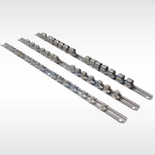 Dunnet Tools Tools Socket Organizers, 3 Piece Socket Holder Kit, 1/4 inch, 3/8 inch & 1/2 inch Drive, Portable Socket Clip Rail Holder Holds 42 Sockets Socket Rail (1)