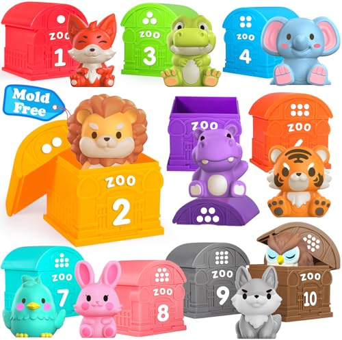 Oriate Montessori Spielzeug ab 1 Jahr, Motorikspielzeug Safari Tiere Figuren mit Zoo Kinder Lernspielzeug ab 1 2 3 jahre, Fingerpuppen Sortieren Lehrerbedarf Adventskalender Spielzeug ab 1-3 4-6 Jahre