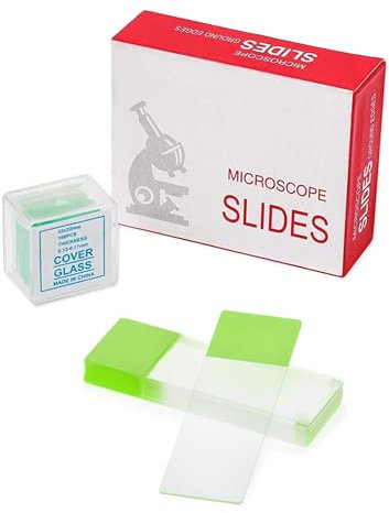 Estresen 50 Stück Objektträger Grün mit runden Kanten, 100 Stück 22 x 22 mm quadratische Deckgläser, Deckglas für Mikroskope, Wissenschaftsunterricht