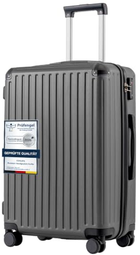 COOLIFE Mittelgroßer Koffer Hartschalen Hartschalenkoffer, ABS+PC, 65.5 cm | Reisekoffer mit TSA-Schloss Teleskopgriff und 4 Zwillingsrollen, Trolley-Koffer für Geschäftsreise Auslandsstudium, Grau