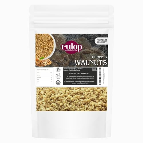 Rulop Chopped Californian Walnuts 1kg - Walnuts Nibs (4-8mm) - Raw Vegan Walnuts Small Pieces, Nibbed, Packed in a Resealable Pouch to maintain Freshness.