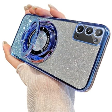 IMEIKONST Kompatibel mit Samsung Galaxy Note 20 Hülle, Steigung Glitzer Hülle mit Ring Ständer Niedliche Kratzfest rutschfest Handyhülle für Silikon Schutzhülle für Samsung Note 20. Blau DS1