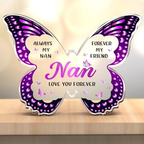 Gleevara Nan Birthday Gifts, Butterfly Shape Acrylic Plaque, Gifts for Nan from Grandchildren on Christmas Thanksgiving Mothers Day