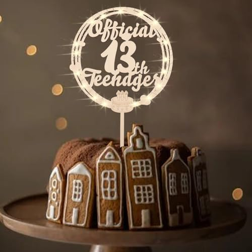 ENLACE Holz Tortendeko 13. Geburtstag Mädchen Teenager Deko,Kuchen Deko 13 Geburtstag Teenager Junge,Official Teenager 13 Geburtstag Deko mit LED,Cake Topper Teenager 13 Jahre Mädchen Junge