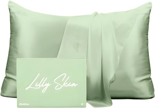 Lilly Skin Kissenbezug aus natürlicher Maulbeerseide, weich, hypoallergen, temperaturausgleichend, Anti-Akne, Anti-Aging, rechteckig, 70 x 50 cm, Salbeigrün, 1 Stück