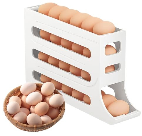 Eierhalter für Kühlschrank, 4 Etagen Automatisch Rollender Eierbehälter für Kühlschrank, Große Kapazität, Kühlschrank Organizer für Eieraufbewahrung
