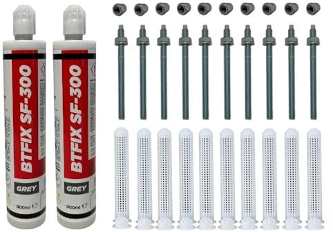 BATIFIX Schwerlast-Montageset I M16x190 Ankerstangen verzinkt + Siebhülsen inkl. Injektionsmörtel und Hutmuttern I Schwerlast-Anker I Schwerlast-dübel (Verzinkter Stahl, M16 x 190 mm)
