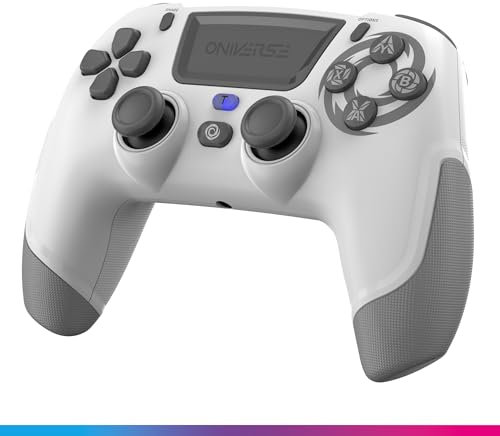 Oniverse Manette PS4 PS3 PC ANDROID iOS, sans fil, Sortie Casque Stéréo, Vibrations réglables, Pavé tactile, boutons macro, mode Turbo, Wake up, Gyroscope 6 axes, Revolt (Moon White/Blanc)