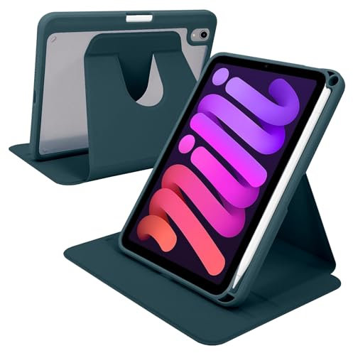 A-BEAUTY Funda Giratoria Compatible con iPad Mini 7 (A17 Pro, 2024, 7.ª Generación) / iPad Mini 6 (8.3 Pulgadas, 2021, 6ª Generación) con Auto-Sueño/Estela, Verde Oscuro