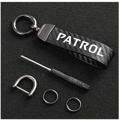 Generico Portachiavi Pelle Auto in Fibra di Carbonio per Nissan Patrol ​​con Anello D Ruotabile Portachiavi Auto Accessori,Black-12.5CM