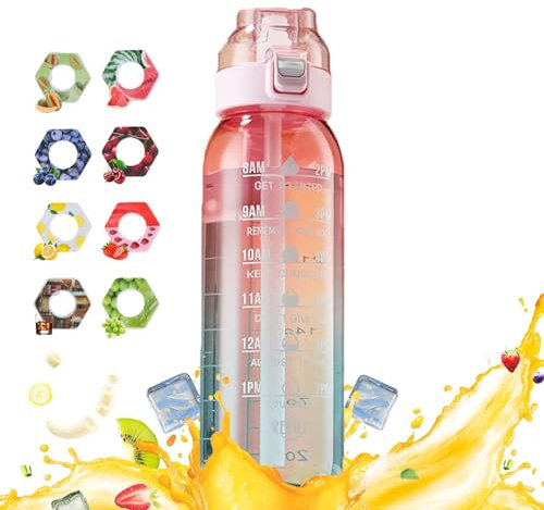 Air Gourde Up 1000ML, Bouteille Air Gourde Up Gourde Sport Paille avec 8 Stochastique Pods de Gout Gourde Aromatisée Air Gourde Up Tritan Water Bottle Fitness (Rose Vert Transparent)