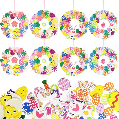 Kaluofan Ostern Basteln, 8 Stück Osterkranz Basteln kinder, Osterhase Moosgummi Bastelset Kinder, Osterdeko DIY Bastelhandwerk Kreativsets für Junge Mädchen Ostern Frühling