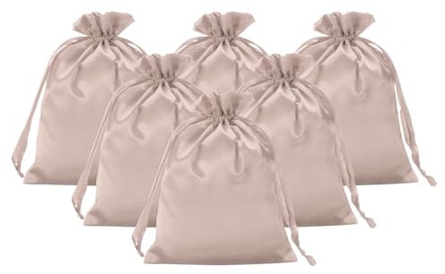 PATIKIL Sacchetti Confetti, 6 Pezzi 15 x 20 cm Sacchetti Regalo in Raso Con Cordino Per Portaconfetti Bomboniere Matrimonio Compleanni Natale Gioielli Feste, Rosa Oro