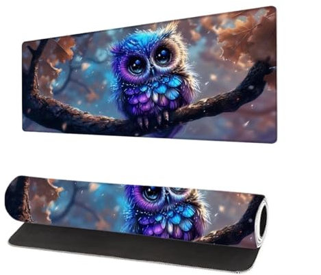 Gaming Mauspad Baum XXL 1000x500x3mm, Eule Mousepad groß Schreibtischunterlage, Mouse Pad mit Vernähte Kanten, WassXerdicht Anti-Rutsch Mousepad Desk Pad, Verbessert Präzision und Geschwindigkei X-3