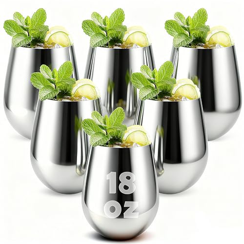 MUXHEL Lot de 6 verres à vin en acier inoxydable 510 ml - Verres à vin rouges incassables et incassables - Pour pique-nique en plein air