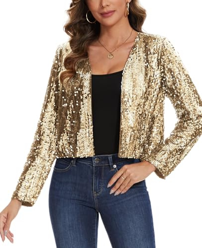 Sequin Shrug Sparkly Bolero Glitter Long Sleeve Open Front Cardigan Jackets | Fully Lined Sequin Shrug Bolero Glitter Cardigan Long Sleeve Open Front Jacket Wedding Cocktail Club Parties and Night Out
