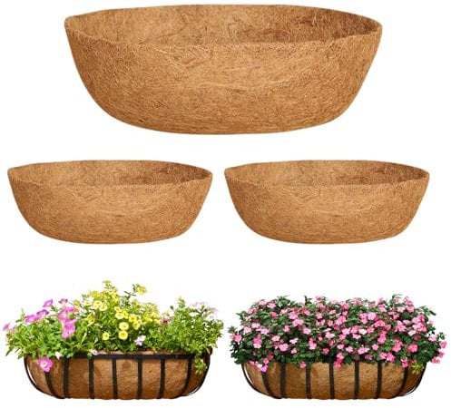 3Pcs Hanging Basket Liner, 24 IN Wall Mounted Planter Liner, Outdoor Planter Liners for Wall Hanging Basket, Window Boxes Garden Balcony, Outdoor Plants Felt Fabric Window Box Liners, Reddish brown
