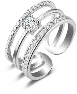 Silber 925 Ringe für Damen, Ring Wickelring verstellbar offen Zirkonia Silberringe für Frauen Verlobungsring Trauringe Hochzeitsringe Antragsring Ringe offener mehrzeiliger Ring mit Mikroeinlage