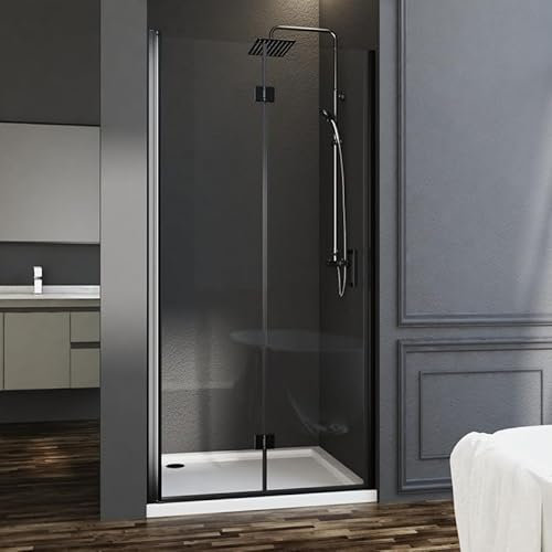 Nischentür Schwarz 90cm Duschkabine in Nische, Glas Faltbar Duschtür Falttüren Duschwand aus 6mm ESG Nano Sicherheitsglas, Duschabtrennung Höhe 195cm