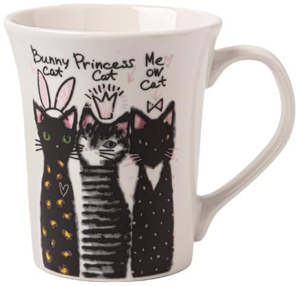 Modern Cat Bone China Mug 350ml Assorted Designs Lightweight Ceramic Tea & Coffee Cup, Gift Mug for Cat Lovers (Bunny Cat)