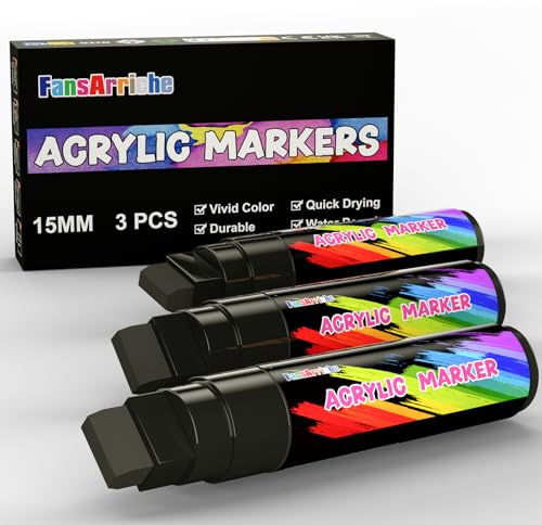 FansArriche Acryl marker, 15 mm Jumbo-Filzspitze | wasserfeste und permanente Schwarz Farbstifte für Markierungen, Schilder, Kalligraphie und Gemälde im Freien-3 schwarz