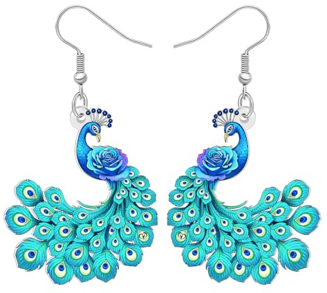 NEWEI Acryl Niedliche Blaue Pfau Ohrringe Hängend für Damen Mädchen Elegante Tiere Pfau Baumeln Schmuck Dekor Zubehör Vogel Geschenke für Natur Vogelliebhaber Charms