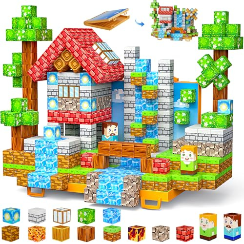 Magnetische Bausteine 84 Teile, Bauwelt Magnetblöcke Kinder Spielzeug | Magnetbausteine Blöcke mit Klappbarer Grundplatte, Reisen Spielzeug Geschenk für Kinder 3 4 5 6 8 9 12 Jahren Jungen Mädchen