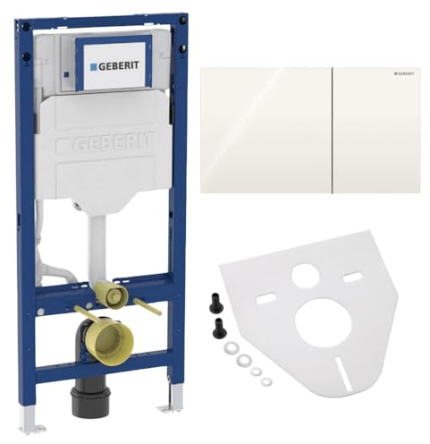 BADfabrik24-Set: Geberit Duofix Vorwandelement 112 cm mit Sigma UP-Spülkasten 12 cm + verschiedene Betätigungsplatten inkl. Montageset für Wand-WC (Sigma70 Betätigungsplatte Glas sandgrau)