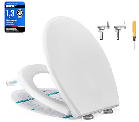 SONGMICS Abattant WC Forme O, Réducteur Enfant, Frein de Chute, Siège en Uréa-duroplast, Clipsable, Lunette de Toilettes Universel Familial, Installation Facile, Capacité 300 kg, Blanc BTL106WZ01