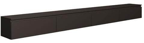 Selsey Mobile Porta TV Sospeso Nero 300 cm Design Moderno con Struttura Sospesa 4 Vani Ampi Pannelli di Truciolato 16 mm Portata Massima 8 kg per Ripiano Elegante per Soggiorno Moderno