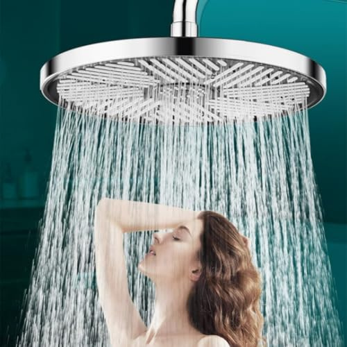 Gettimore 25,4 cm Hochdruck-Regenduschkopf mit abnehmbarem Paneel für einfache Reinigung, ABS-Silber-Badezimmer-Wasserfall-Design