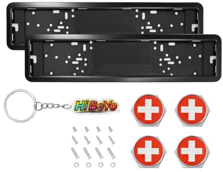 HIBEYO 2Stück Universal Auto Nummernschildhalterung Kennzeichenhalterung schwarz Nummernschildhalter Nummernschildrahmen Halter Für Kennzeichen Nummernschild Auto Zubehör Tuning-Schweiz Flagge